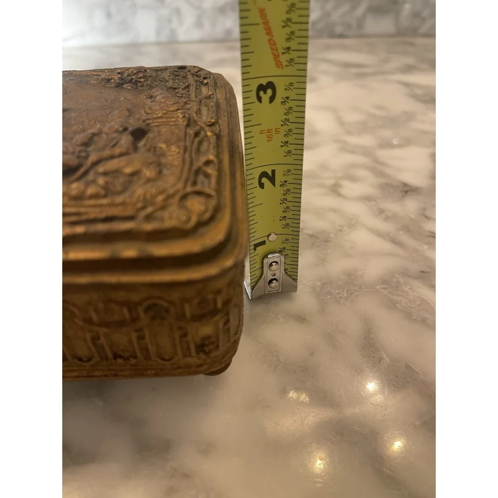 Antique Jennings Brothers Gilt Bronze Jewelry Trinket Box Relief Scene c.1900